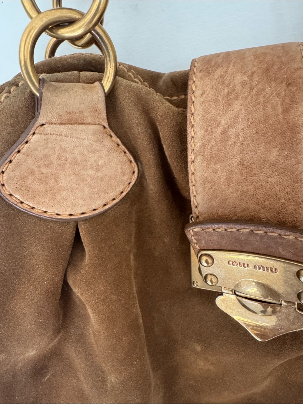 Miu Miu Brown Suede Shoulder Bag with Gold Hardware - Picture 5 of 14